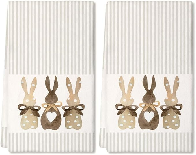 ARKENY Easter Kitchen Towels Set of 2,Beige Bunny Dish Towels 18x26 Inch Drying Dishcloth,Farmhou... | Amazon (US)