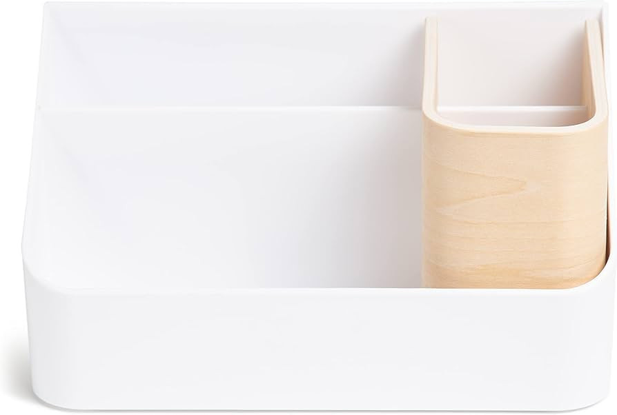 U Brands The Mod All-in-One Desktop Organizer, Office Supplies, Adjustable Beech Wood Compartment... | Amazon (US)