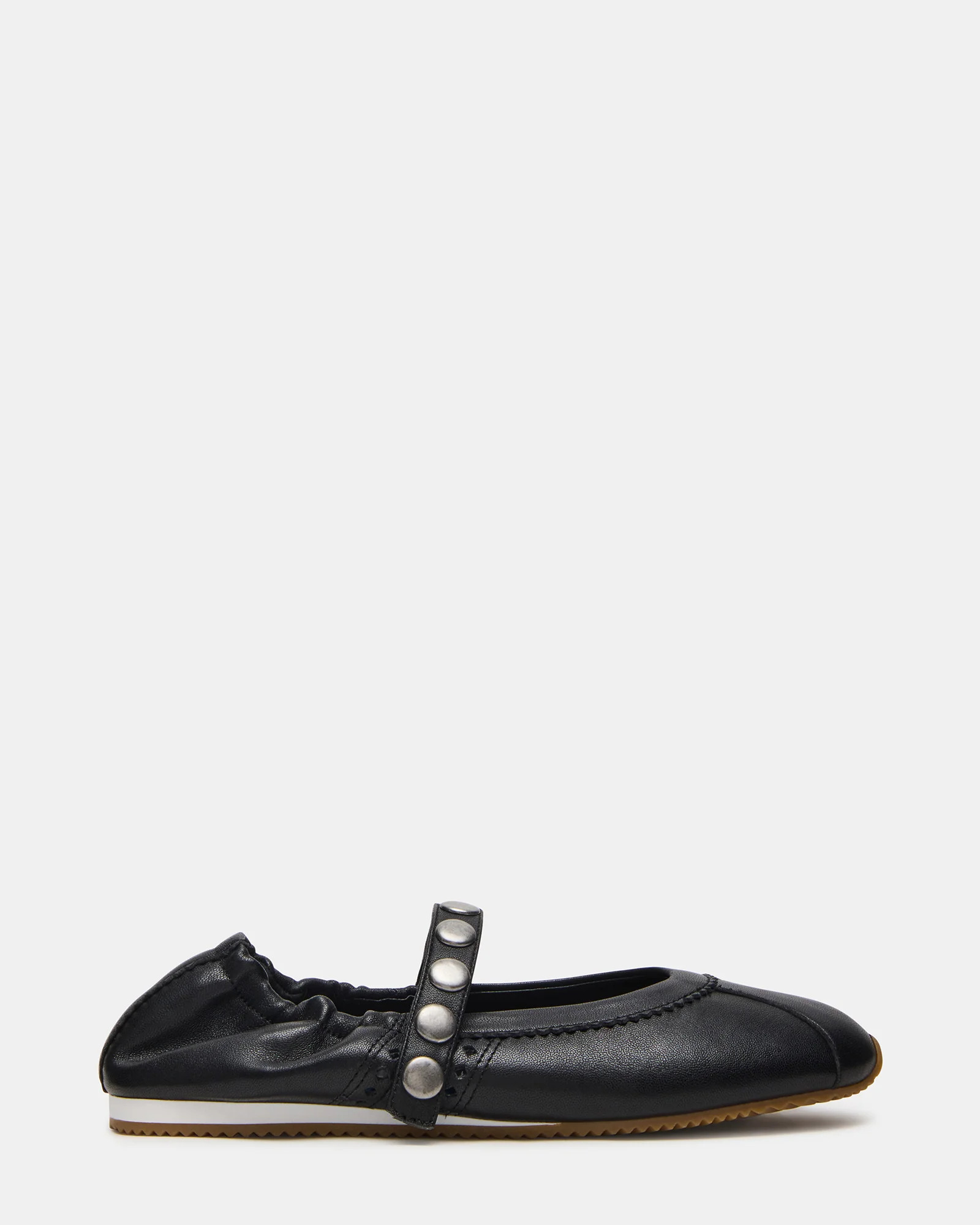 ANAYA Black Leather Studs Mary Jane Ballet Women's Flat | Steve Madden (US)