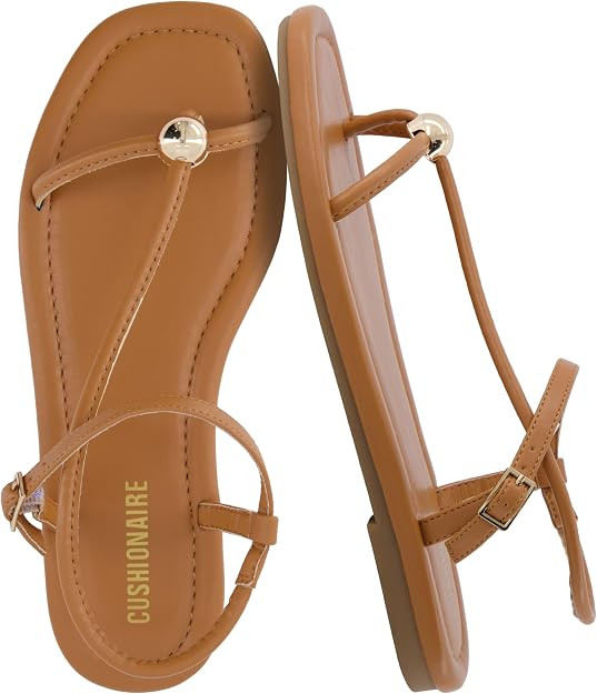 CUSHIONAIRE Alias Squared Toe Womens Sandals, T-Strap Flat Sandal with Cushioned Footbed and Adju... | Amazon (US)