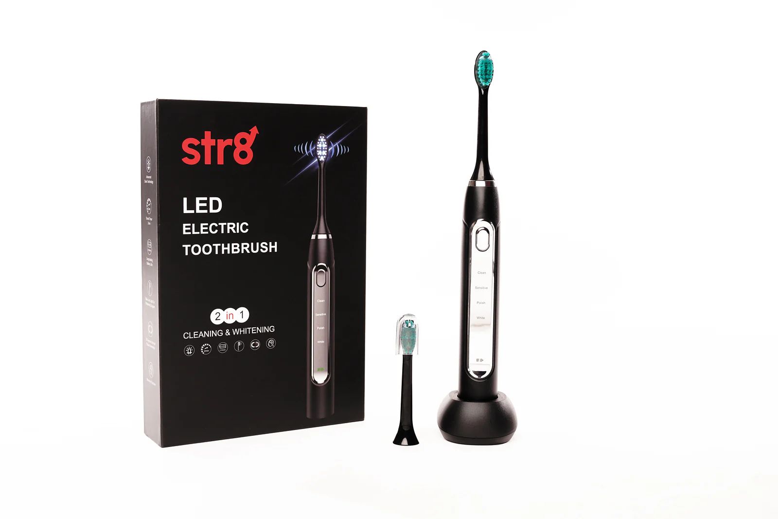 Str8 Black LED Electric Whitening Toothbrush | STR8 Oral Care