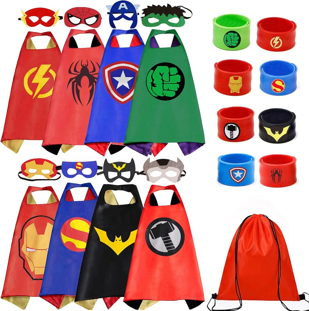 Superhero Capes Set and Wristbands Kids Costumes Halloween Christmas Cosplay Dress Up Gift for Bo... | Amazon (US)