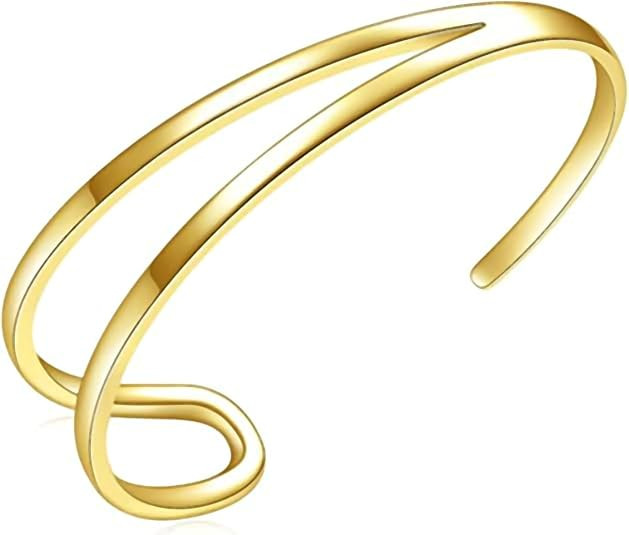 E Adjustable 14K Gold Cuff Bracelets for Women Two Layers Wide Open Bangle Bracelets for Her Frie... | Amazon (US)