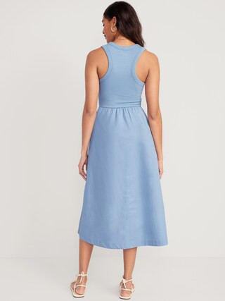 Fit & Flare High-Neck Combination Midi Dress for Women | Old Navy (US)