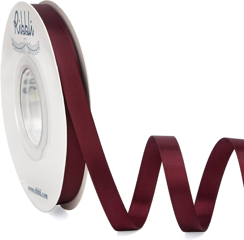 Ribbli Double Faced Burgundy Satin Ribbon,3/8” x Continuous 25 Yards,Use for Bows Bouquet,Gift ... | Amazon (US)
