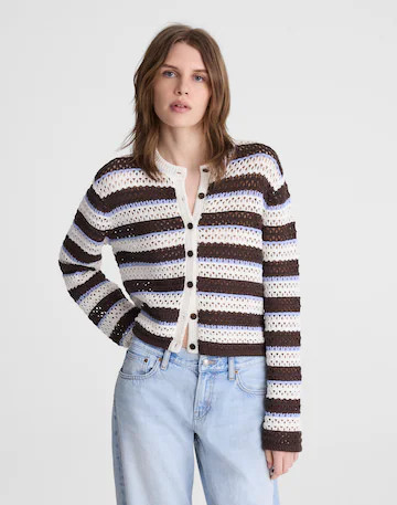 Striped Crochet Cardigan Sweater in 100% Cotton | Madewell