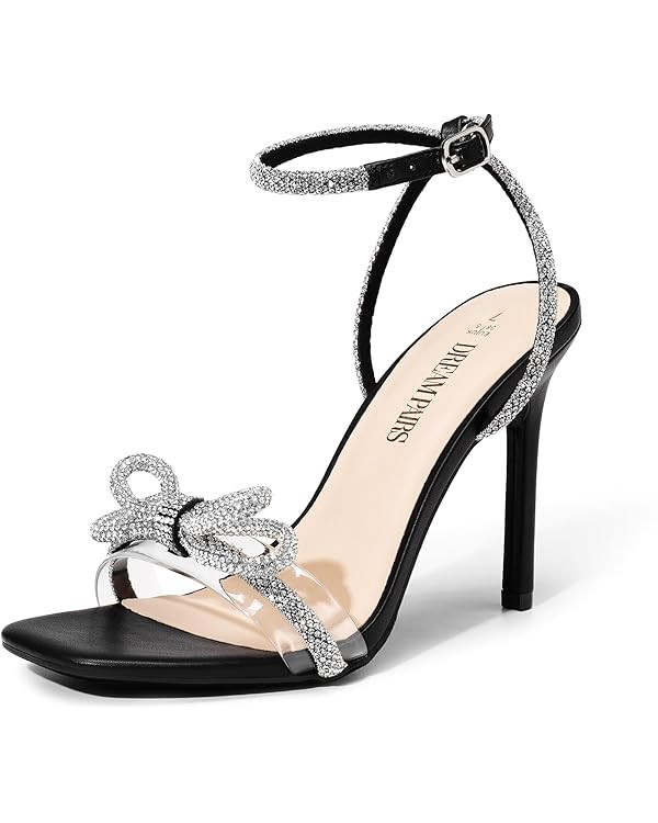 DREAM PAIRS Women's Double Bowknots Crystal Sandals Clear Slingback Heels Square Toe Shoes for Pa... | Amazon (US)
