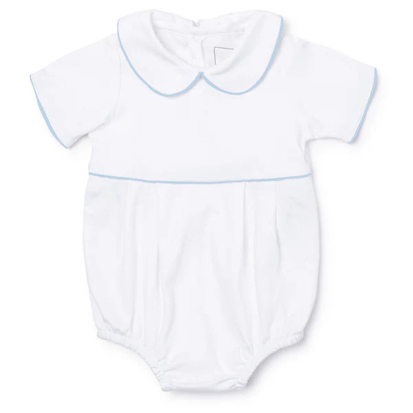 Palmer Boys' Pima Cotton Bubble - White w/ Light Blue Piping | Lila and Hayes