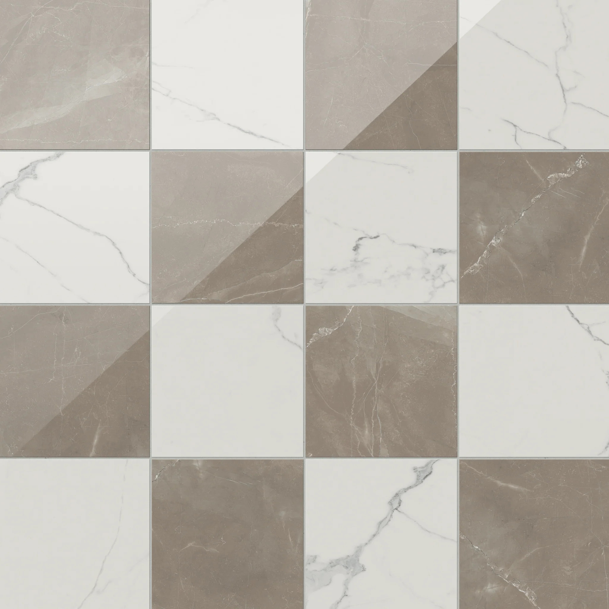 Leona 12x12 Checkerboard Polished Porcelain Tile in Calacatta and Amani Bronze | Edward Martin