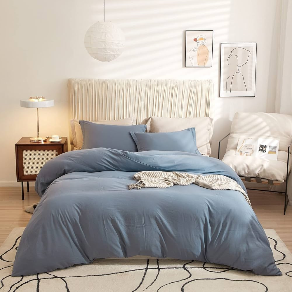 VClife King Bedding Sets Super Soft Denim Blue Duvet Cover Washed Microfiber Jeans Blue Bedding S... | Amazon (US)