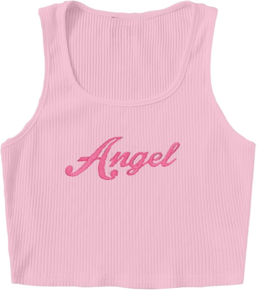 SOFIA'S CHOICE Rib-Knit Crop Tank Letter Embroidery Cami Tops | Amazon (US)