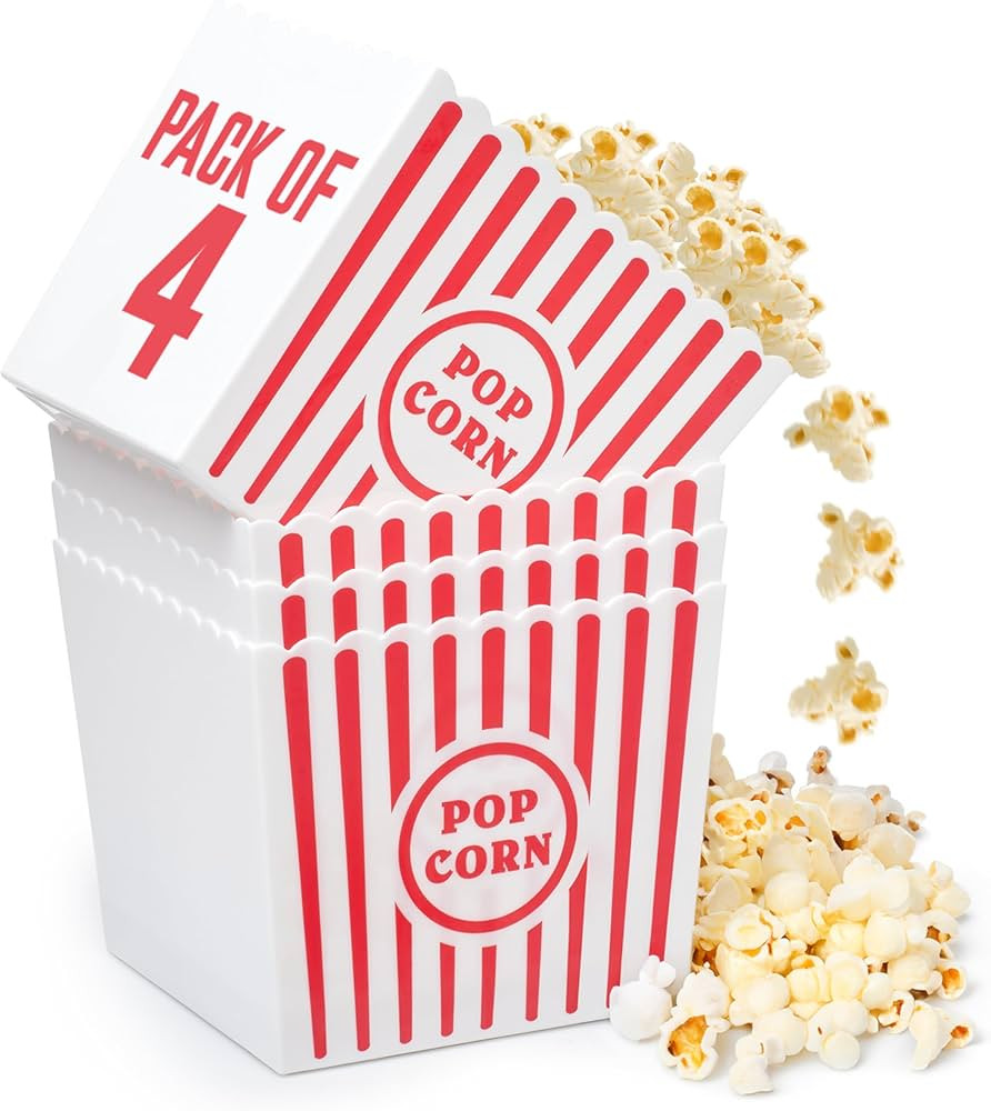 kedudes Popcorn Boxes Plastic Reusable - Grease-Proof Leak-Resistant - Red/White Popcorn Design -... | Amazon (US)