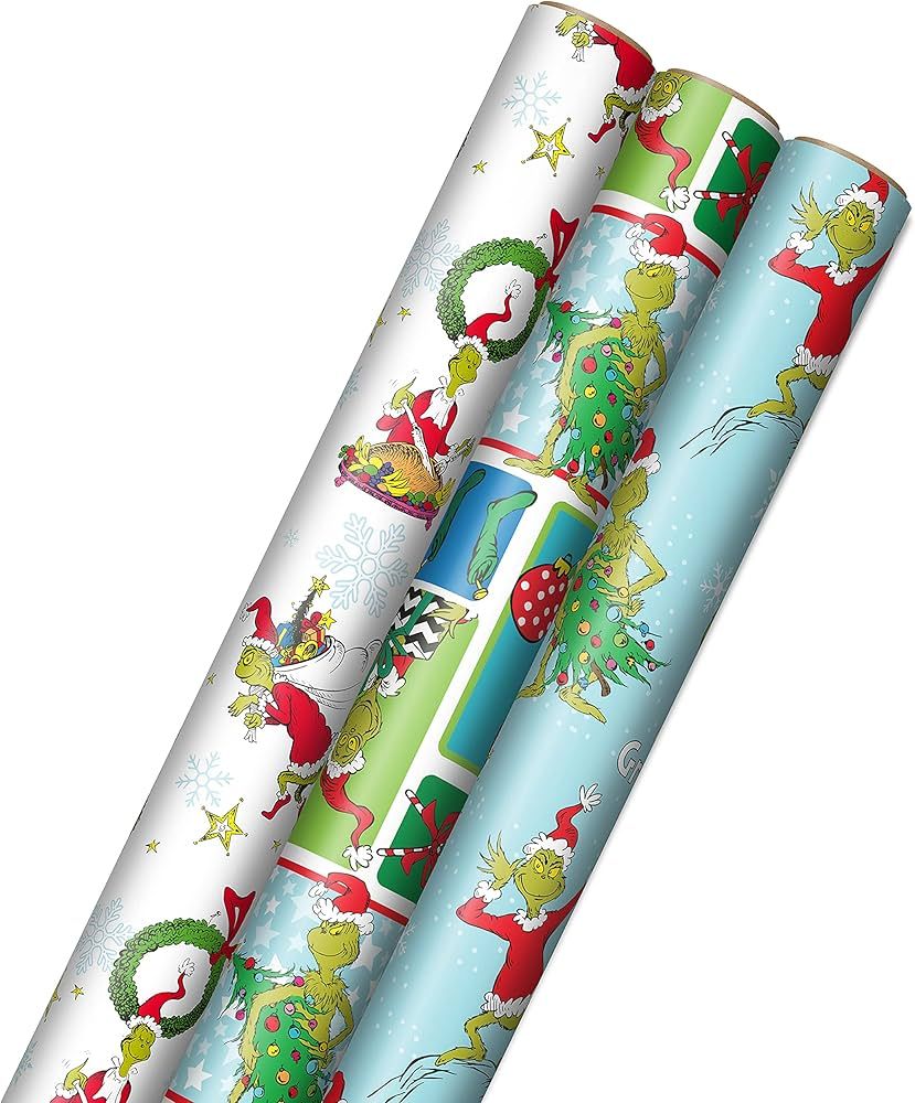 Hallmark Grinch Wrapping Paper for Kids (3 Rolls: 105 Sq. Ft. Ttl) for Christmas with Blue Tiles,... | Amazon (US)