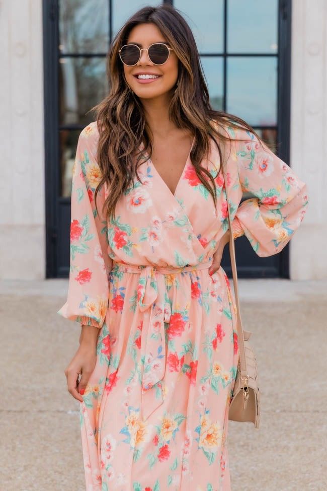 Cocktails at Sunset Floral Maxi Peach Dress FINAL SALE- Pink Lily | The Pink Lily Boutique