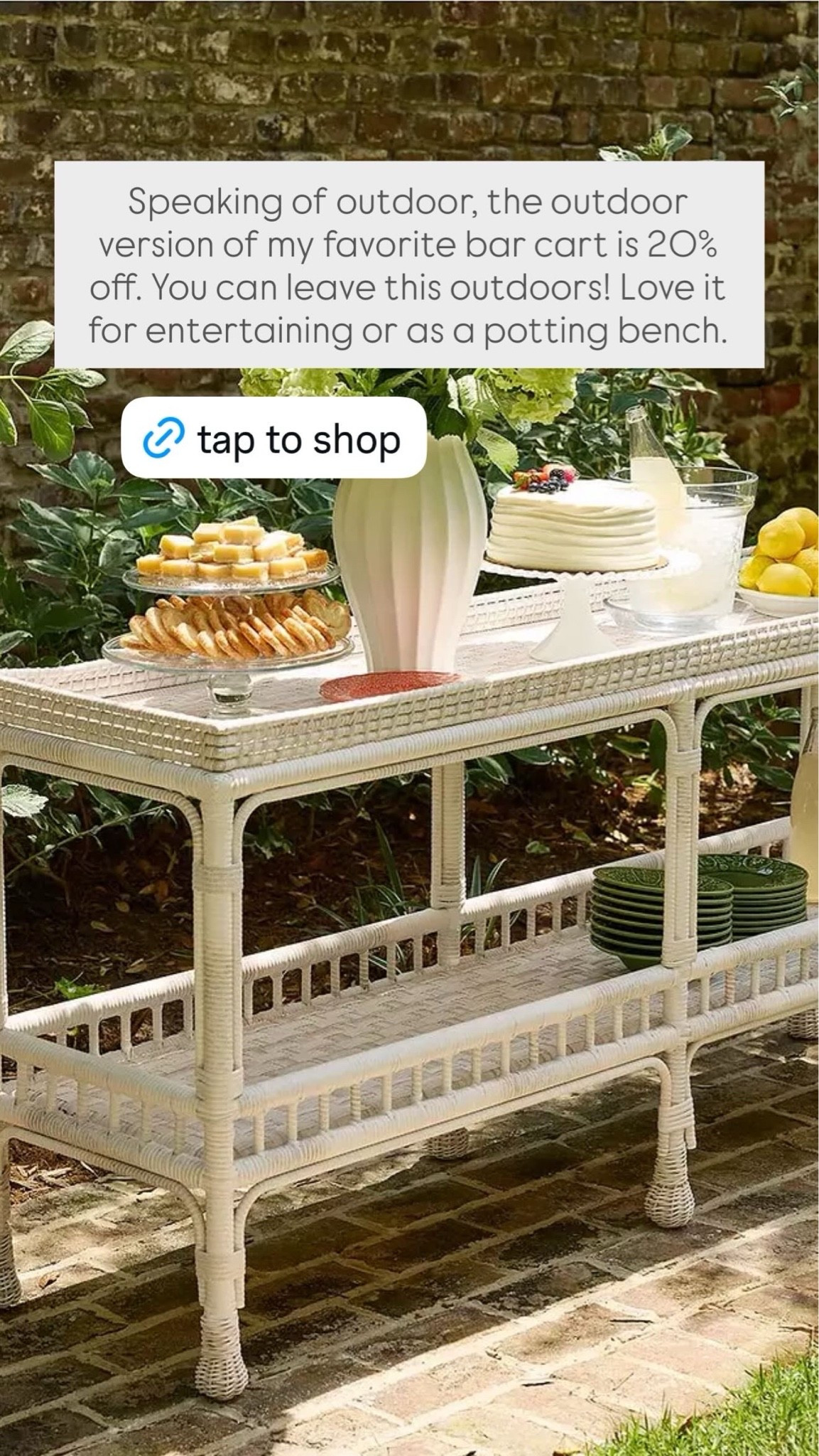 The most gorgeous outdoor bar cart is 20% off right now! We have the indoor version in our dining room and it’s one of my favorite pieces of furniture. Use the outdoor version for entertaining, outdoor storage or as a potting bench!

#LTKSaleAlert #LTKHome #LTKSeasonal