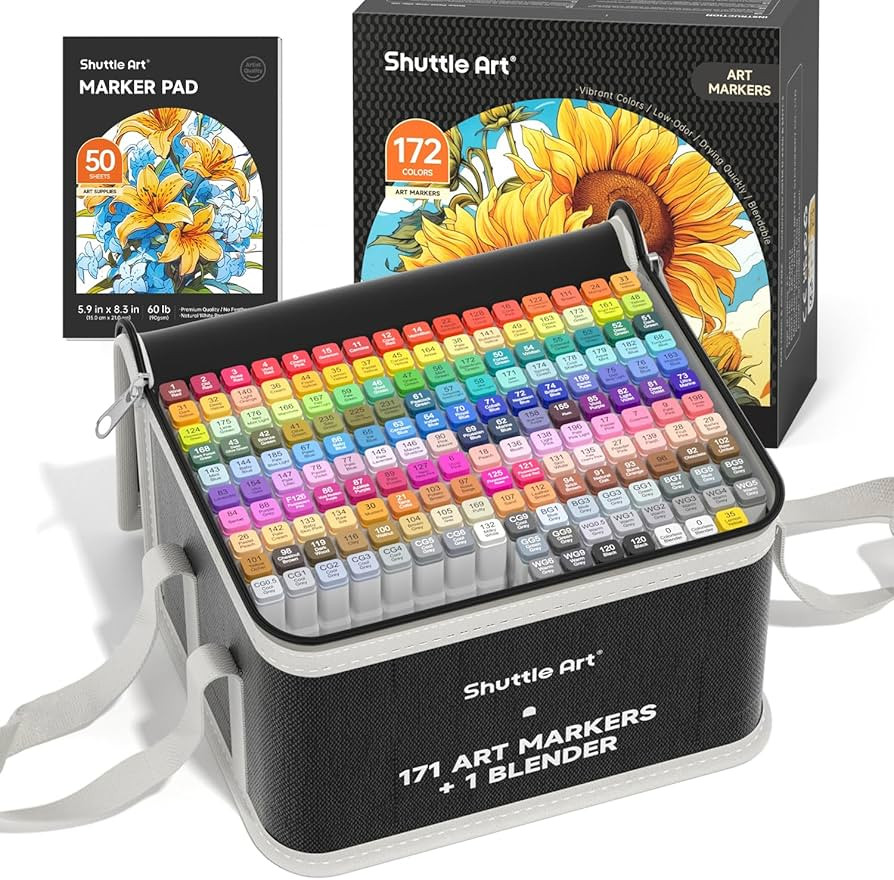 172 Colors Dual Tip Alcohol Based Art Markers,171 Colors plus 1 Blender Permanent Marker 1 Marker... | Amazon (US)