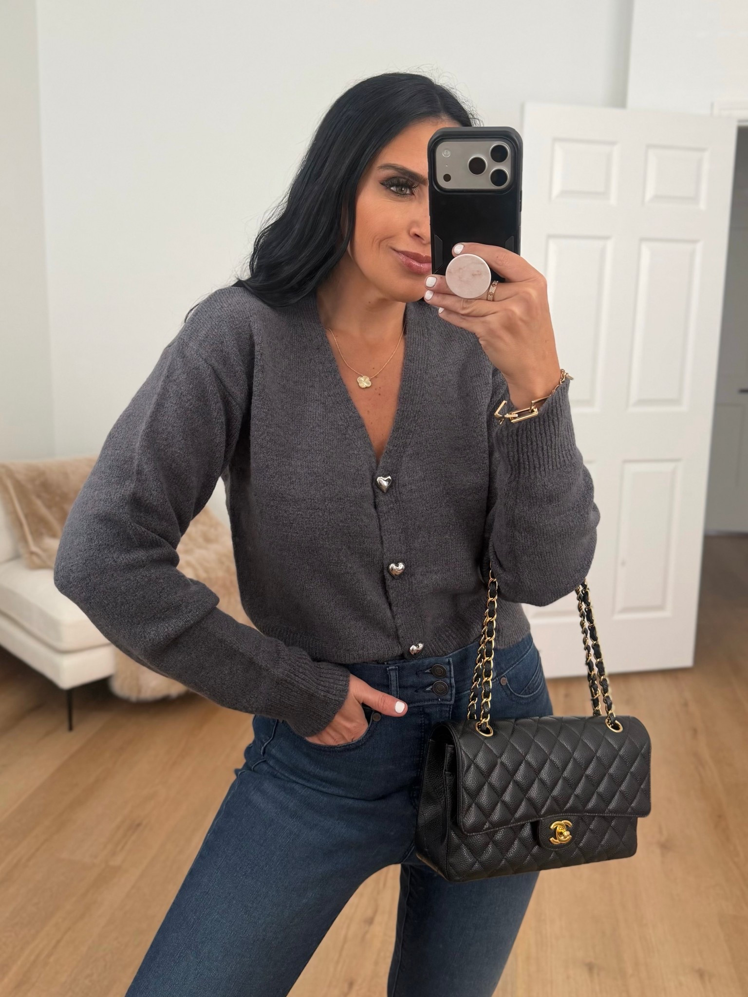 V-Neck Heart Button Cardigan