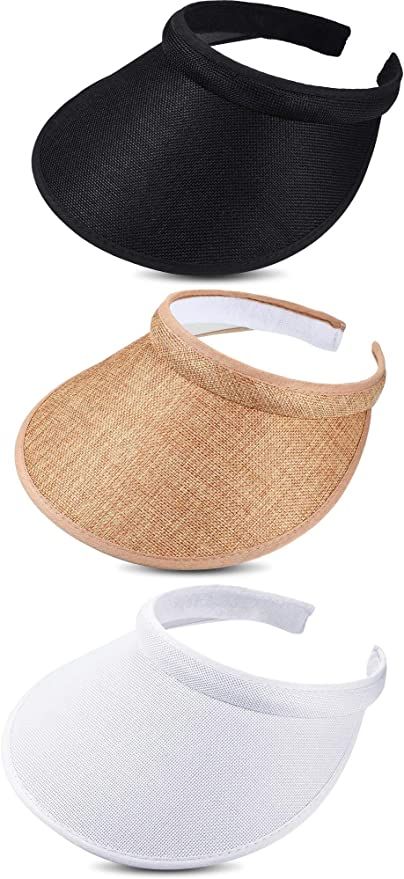 Syhood 3 Pieces Sun Visor Hats Summer Wide Brim Clip on Beach Adjustable Large Brim Cap Golf Hat ... | Amazon (US)