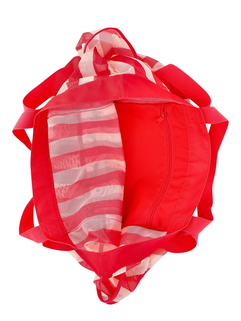 No Boundaries Women's Mesh Tote Bag, Coral Stripe | Walmart (US)