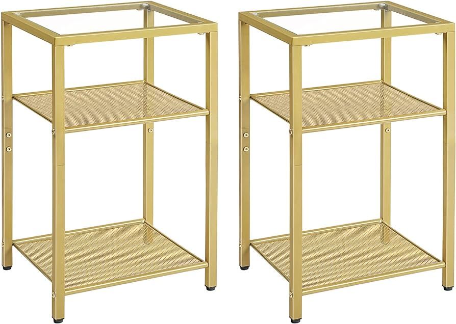 HOOBRO Side Tables Set of 2, 3-Tier Slim Nightstands with Storage Shelves, Modern End Tables, Tem... | Amazon (US)