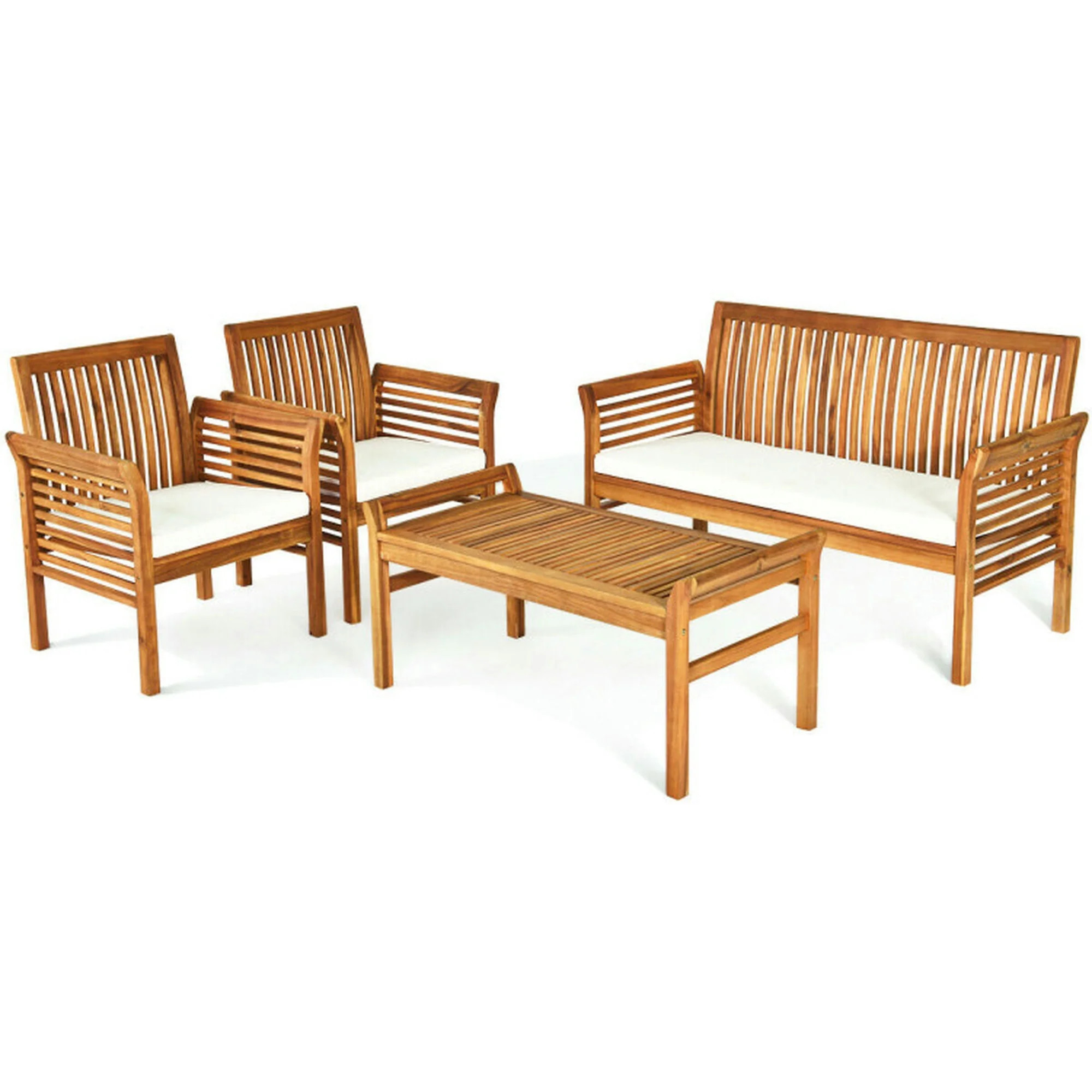 Kadyn Patio Furniture Set, 4 Pieces Outdoor Acacia Wood Sofa Furniture Set with Loveseat and Tabl... | Walmart (US)