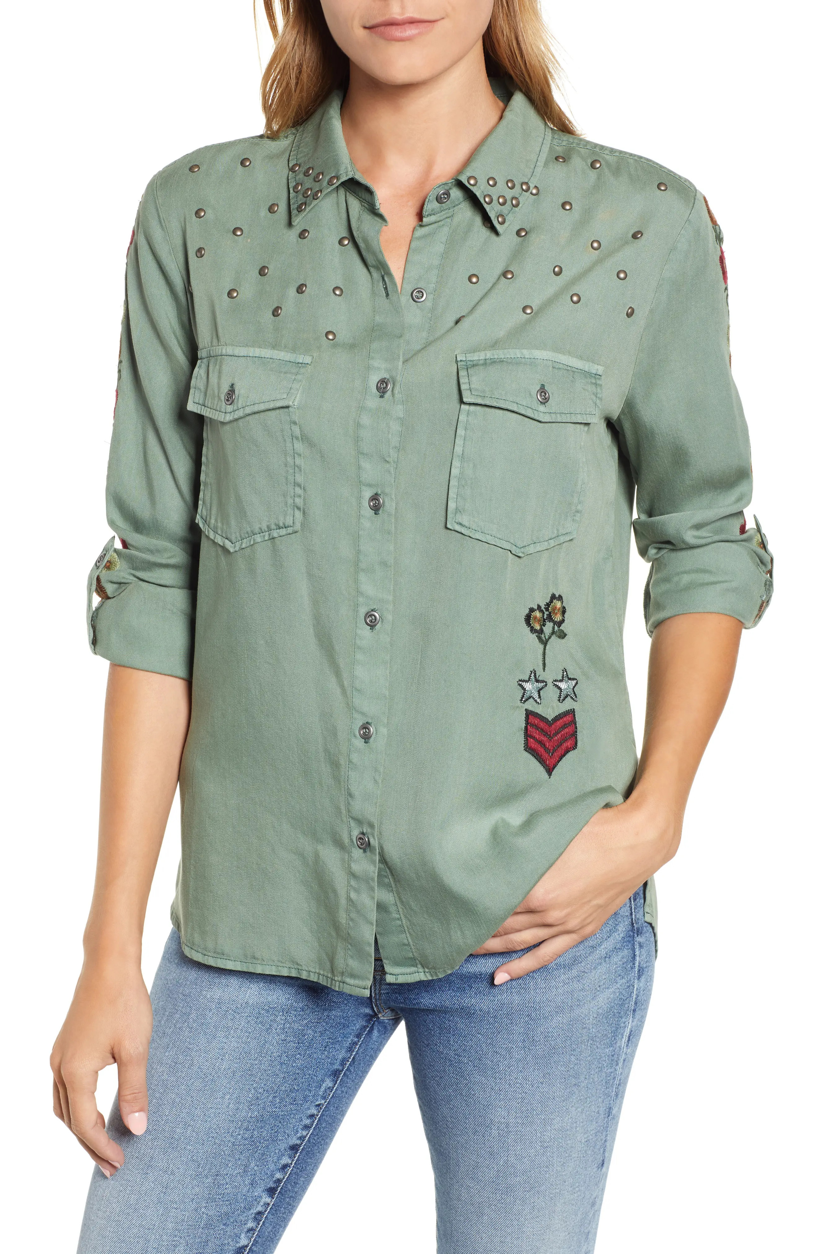 Embroidered Roll-Tab Shirt | Nordstrom