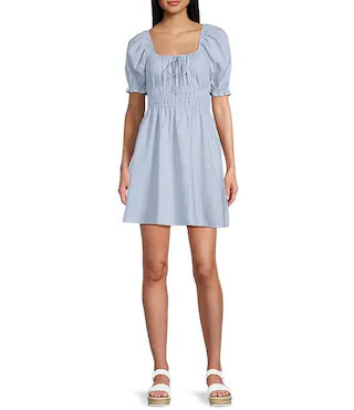 Short Puff Sleeve Triple Elastic Waist Dress | Dillard's