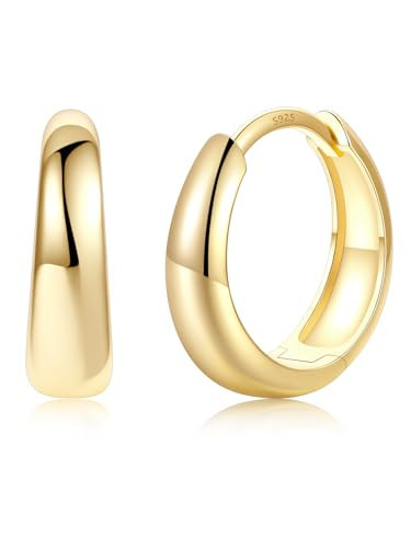 Silvora 14K Gold Plated Chunky Hoop Earrings for Women, Thick Huggies, 12MM | Amazon (US)
