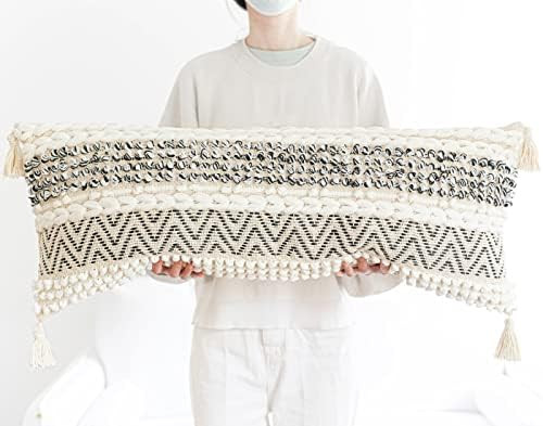 BLISSBLUSH Black Cream Lumbar Pillow Cover 14X36, Boho Woven Textured Lumbar Pillow Cover, Neutra... | Amazon (US)
