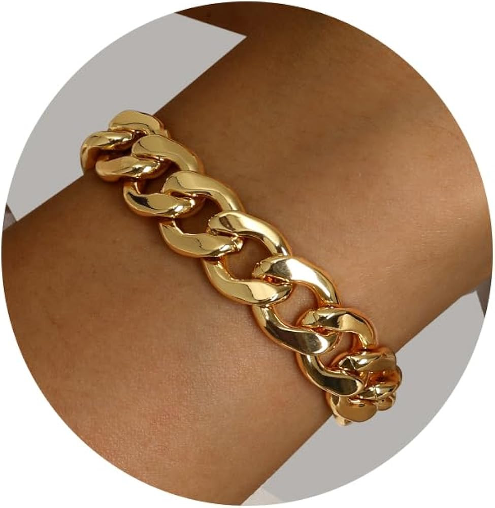 LANE WOODS Chunky Gold Bracelet for Women 14k Gold Plated Chain Link Bracelet for Men Classic Jew... | Amazon (US)
