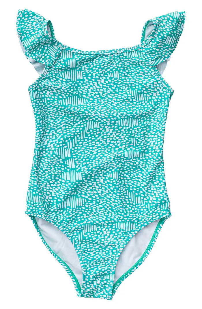 Snapper Rock Kids' Spearmint Spot Flutter One-Piece Swimsuit | Nordstrom | Nordstrom