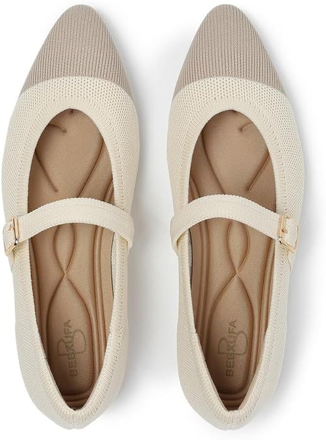 Women's Pointed Toe Knit Mary Jane Ballet Flats for Office Casual Wear Stretchy Dressy Slip-On Sh... | Amazon (US)