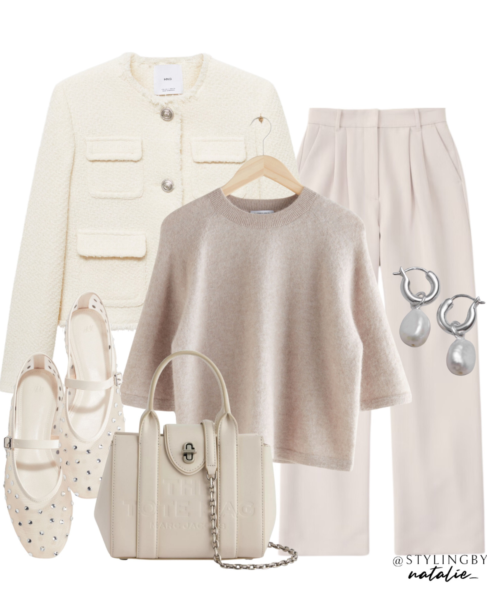 Tweed jacket, wool top, tailored trousers, rhinestone ballet Mary Jane flats, pearl earrings & Marc Jacobs bag. Classy outfit, work outfit, office style, autumn outfit, fall fashion, new season.

#LTKautumn #LTKworkwear #LTKshoes