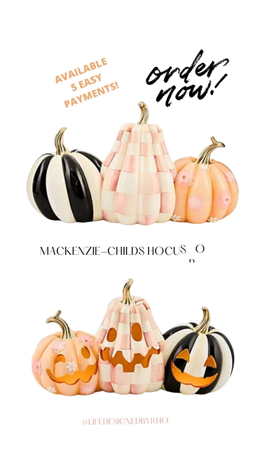 Treat your Halloween decor to a dash of whimsy with this illuminated Jack O' Lantern trio. Softly glowing pastel pumpkins, adorned in signature MacKenzie-Childs patterns and playful carved faces, create a delightful focal point for festive gatherings or charming entryways. Each piece brings a magical mood that lights up the season. From MacKenzie-Childs.
Includes three pumpkins
Eight mini LED lights
Resin construction; pieces may vary
Requires 6 AAA batteries, not included
Measures 16"L x 7"W x 8.5"H
Wipe with soft, dry cloth
MacKenzie-Childs home decor is hand-crafted  

#LTKSeasonal #LTKHome #LTKStyleTip