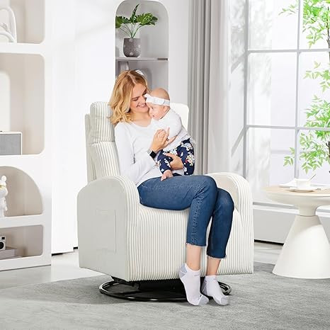 Swivel Glider Chair for Nursery, Modern Rocking Chair with High Back and Storage Pocket, Upholste... | Amazon (US)