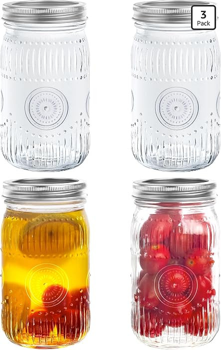 32oz vintage Mason Jars with Lids, Wide Mouth Quart Canning Jar, Safe For Storage, Canning, Pickl... | Amazon (US)