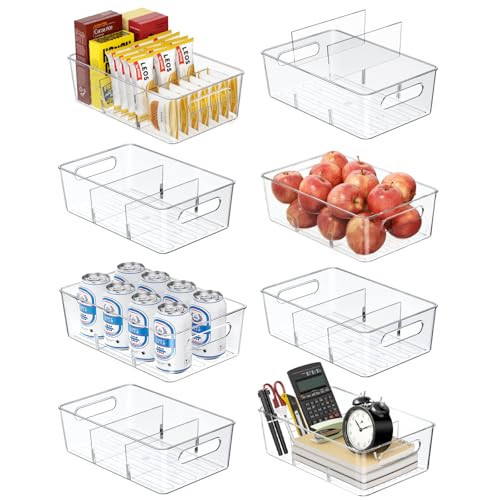 Mpotmiy Pantry Organizers and Storage , 8 Pack Snack Organizer for Pantry Shelf,Food Storage Bins with Divider,Clear Containers for Organizing,Transparent Plastic Basket,Refrigerator and Fridge Bins | Amazon (US)