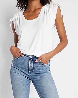 Short Sleeve Ruched Shoulder Relaxed Tee | Express