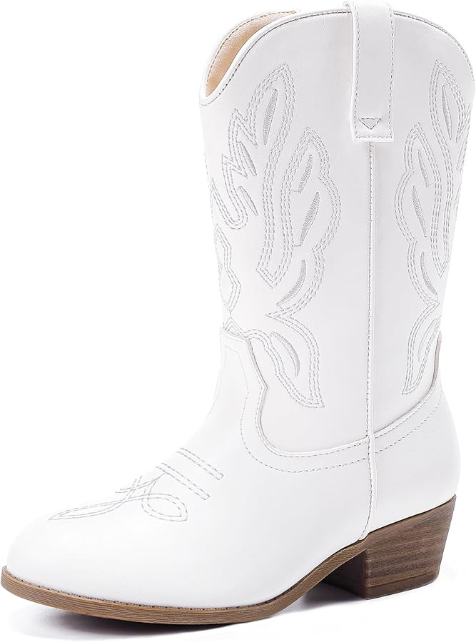 Cowgirl Boots for Little Girls Mid Calf Pointed Toe Kid Cowboy Boots Side Zipper Classic Embroide... | Amazon (US)