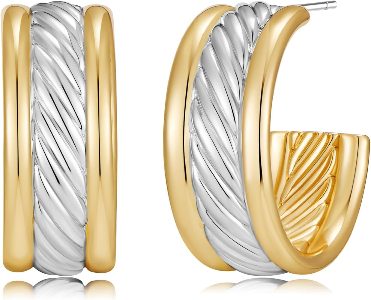 Gold Chunky C Hoop Earrings Thick Hoops Twisted Cable Earrings Two Toned Gold and Silver Trendy J... | Amazon (US)