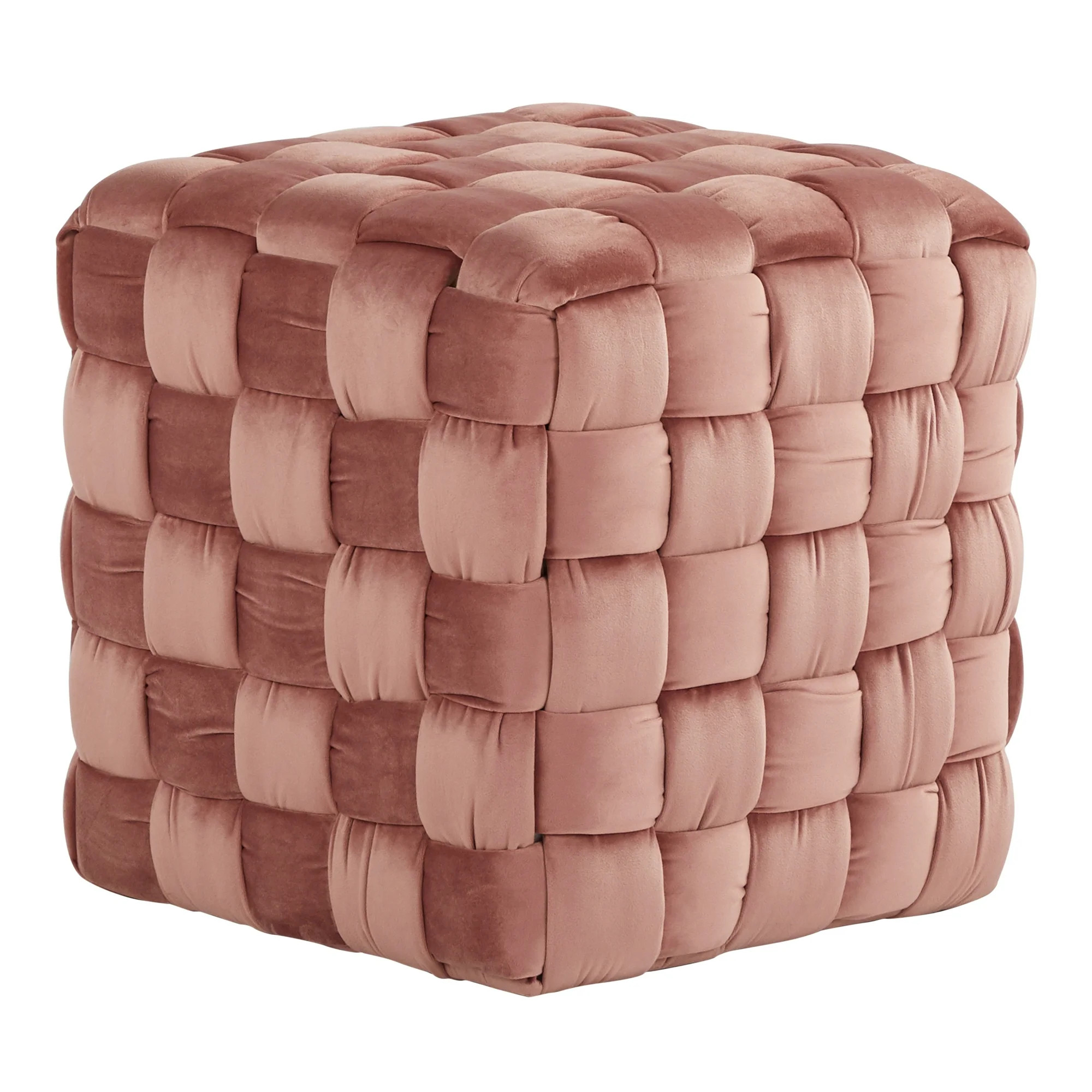 Blush Pink Velvet Square Ottoman - Modern Braided Stool for Living Room, Bedroom & Entryway | Walmart (US)