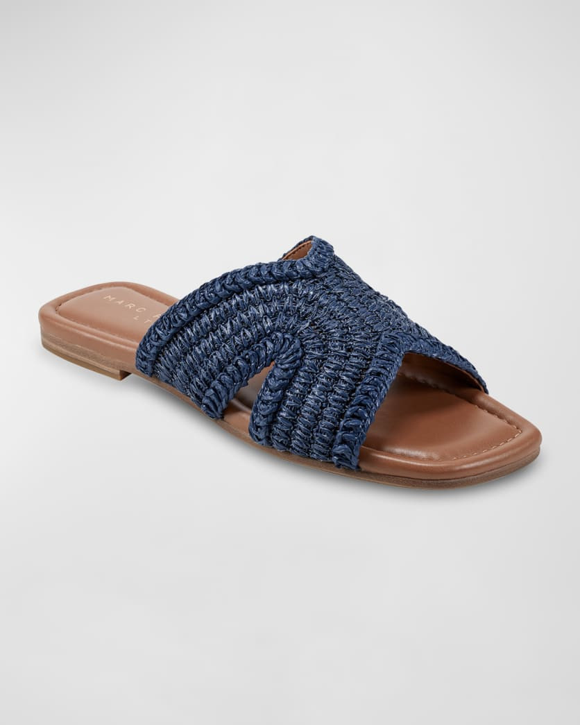 Narda Woven Raffia Flat Slide Sandals | Neiman Marcus