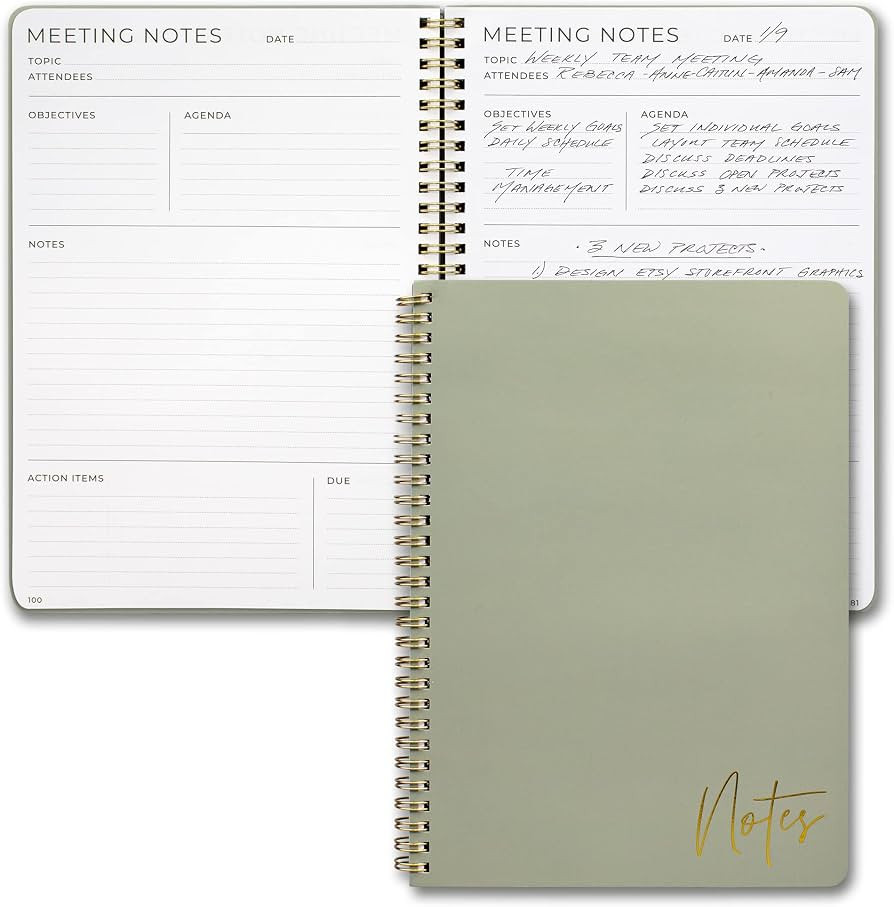 Simplified Meeting Notebook For Work Organization - Easily Take Notes And Keep Agendas on Track -... | Amazon (US)