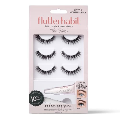 FlutterHabit Flirt Ready Set Starter Kit, DIY Eyelash Extensions, Lash Clusters for Women, Professional Quality At Home Eyelash Extension Kit, Natural False Lashes, 3 Lash Sets, Lash Glue Included | Amazon (US)