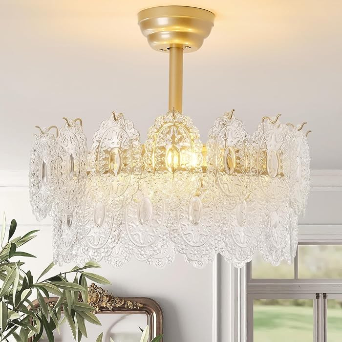20" Gold Fandelier Ceiling Fans with Lights, Crystal Chandelier Ceiling Fans with Lights Remote C... | Amazon (US)