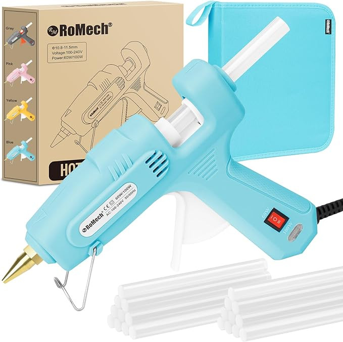 ROMECH Full Size Hot Glue Gun with 60/100W Dual Power and 21 Hot Glue Sticks (7/16"), Fast Prehea... | Amazon (US)