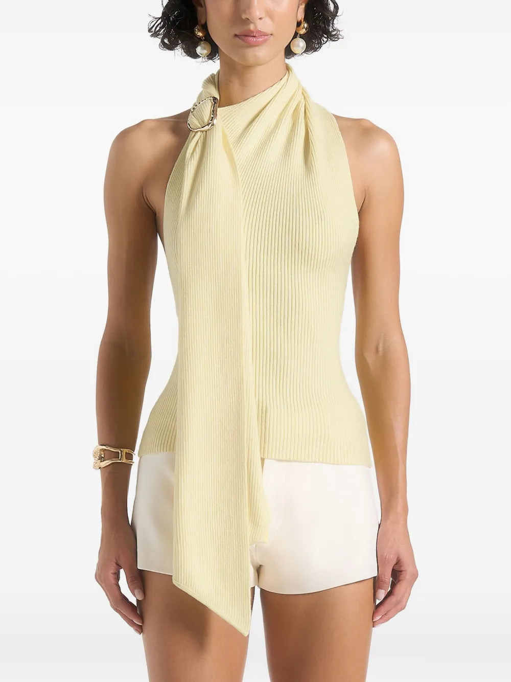 Manière De Voir Elodie Draped Halterneck Knitted Top | Yellow | FARFETCH UZ | Farfetch Global