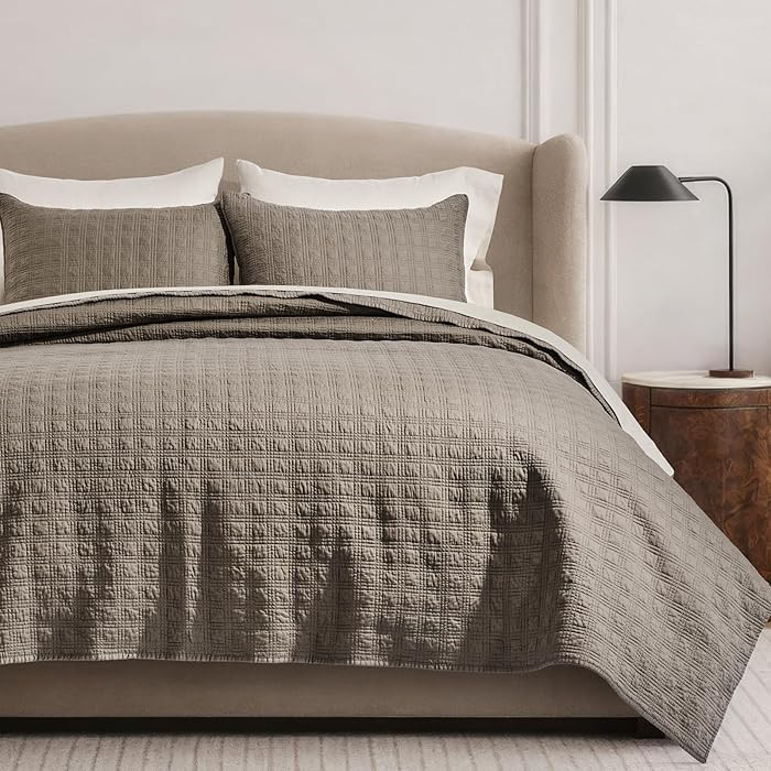 EVERGRACEHOME Windowpane Cotton Sateen Quilt Set Queen Size, Pre-Washed 100% Cotton Coverlet Beds... | Amazon (US)