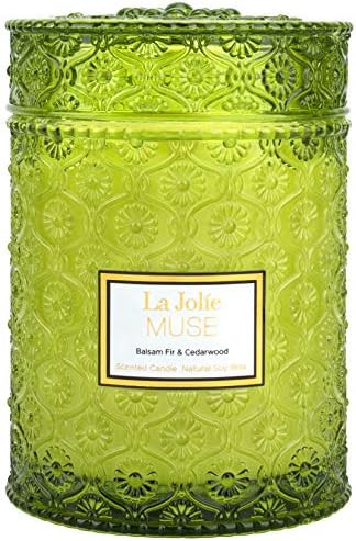 LA JOLIE MUSE Balsam Fir & Cedarwood Scented Candle, Christmas Candles Holiday Candle Gift, Wood ... | Amazon (US)