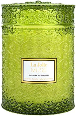 LA JOLIE MUSE Balsam Fir & Cedarwood Scented Candle, Christmas Candles Holiday Candle Gift, Wood ... | Amazon (US)